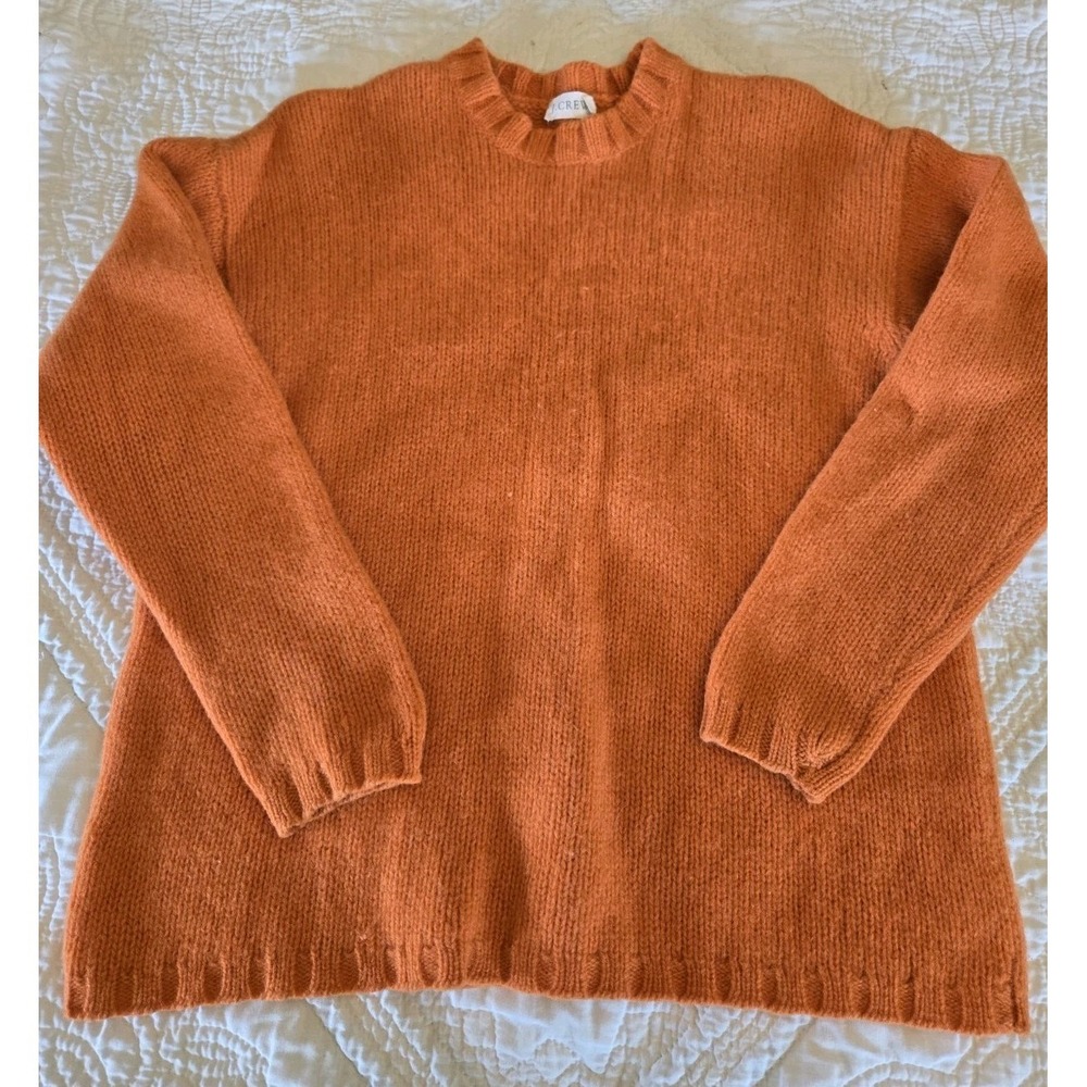 J Crew Womens Size Medium M 100% Wool Crewneck Sweater Orange Pumpkin